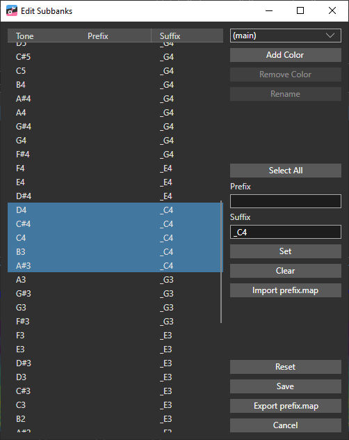 pitch mapping in the subbank menu